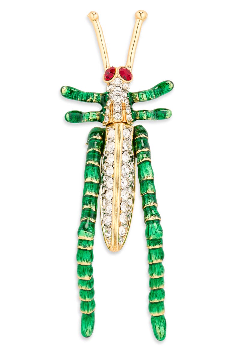 Enamel and Crystal Cricket Pin, Main, color, GOLD