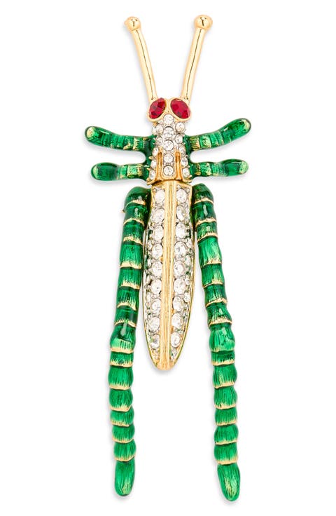 Enamel and Crystal Cricket Pin