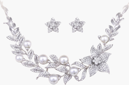 Modenaire Pearl Crystal Sharp Petal Necklace and Earring Set