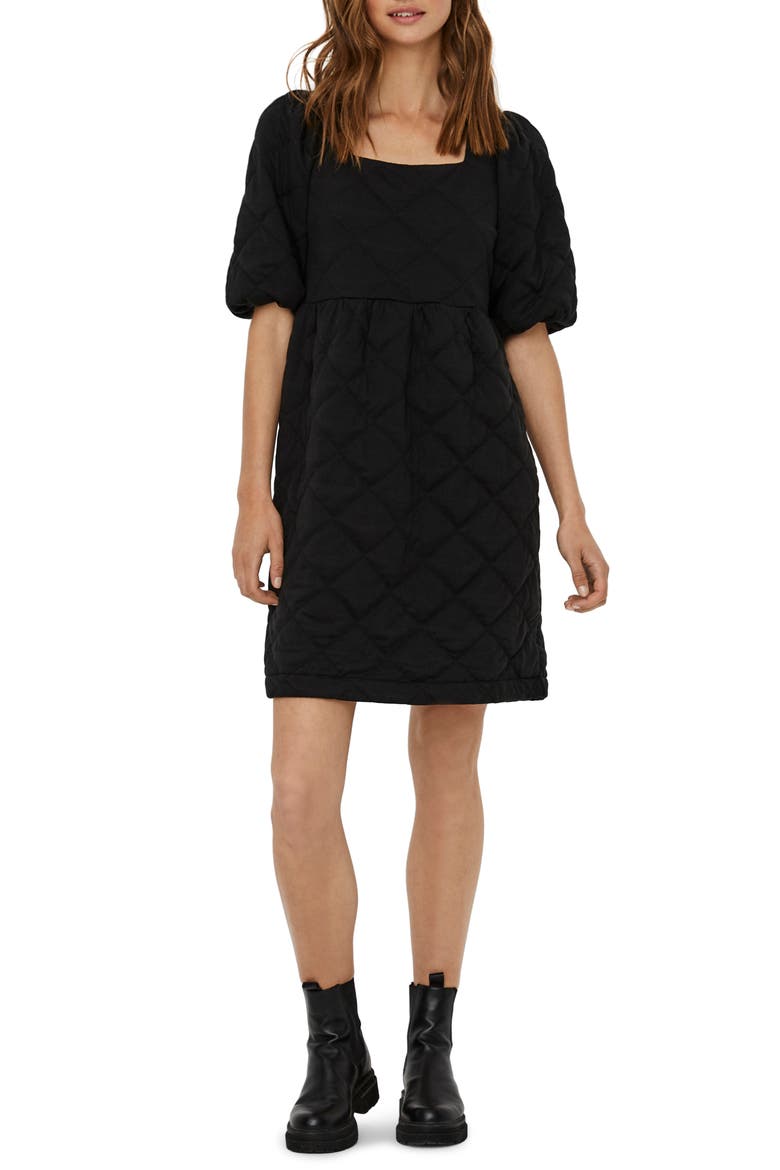 Puff Sleeve Dress, Alternate, color, BLACK