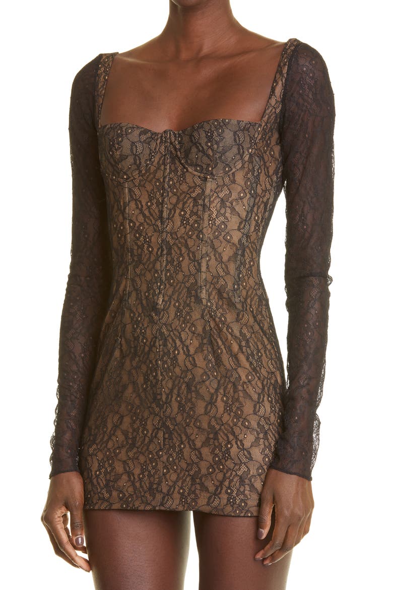 Long Sleeve Lace Dress, Alternate, color, BLACK