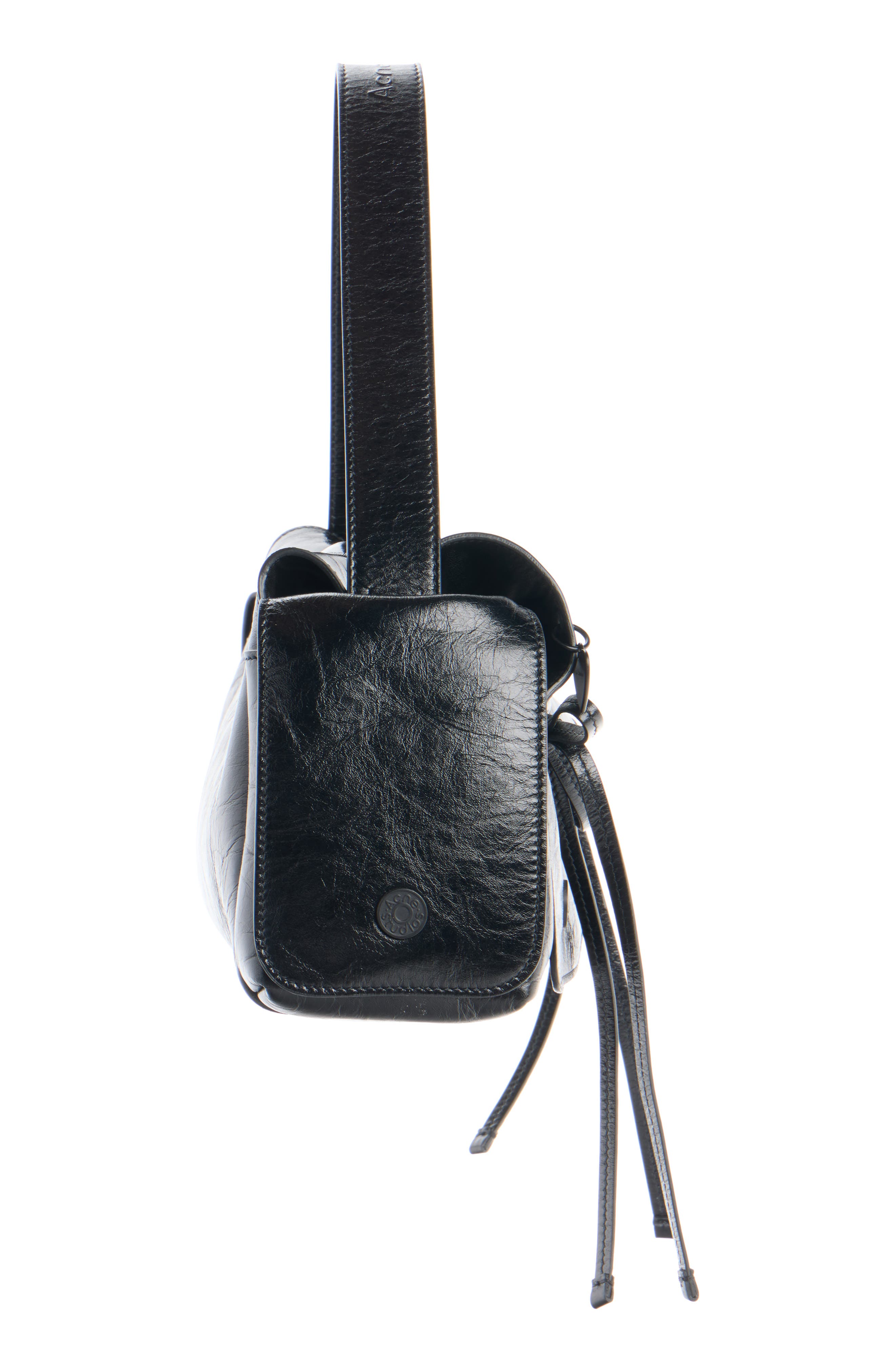 Acne Studios Micro Multipocket Crinkled Leather Handbag, Alternate, color, Black