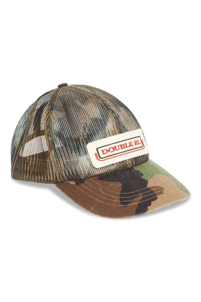 Logo Patch Camo Print Snapback Trucker Hat, Main, color, WOODLAND CAMO