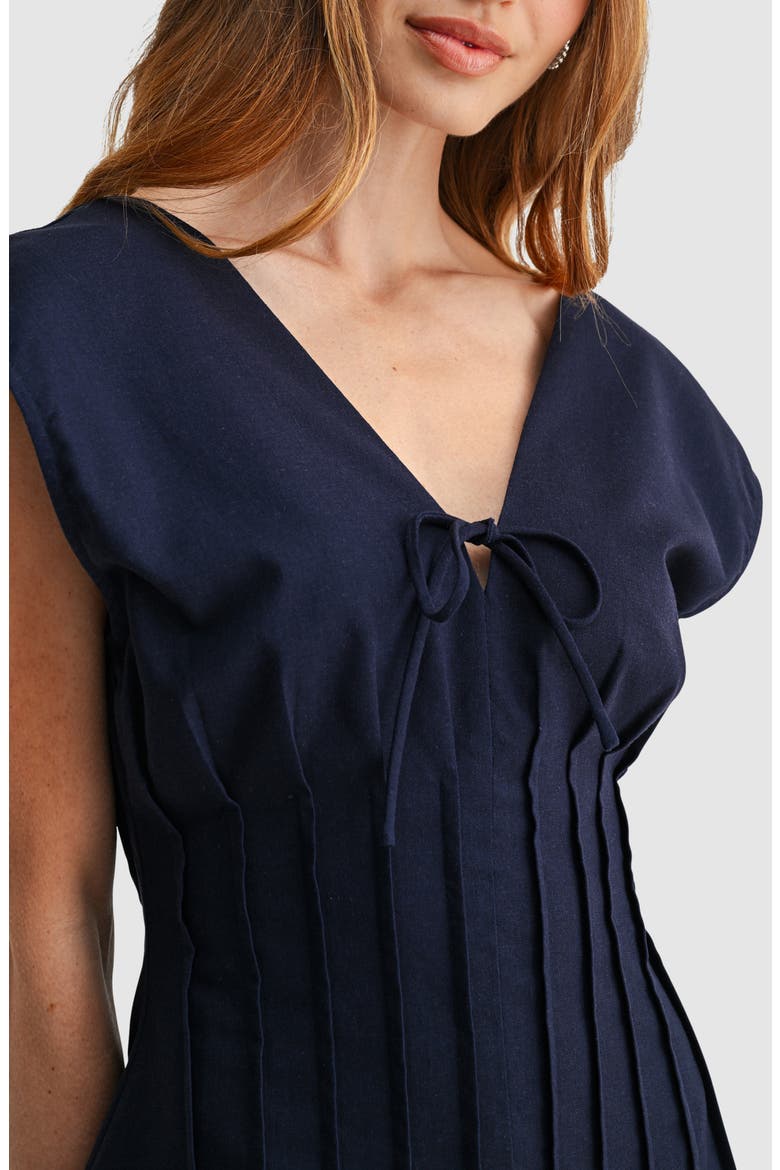 Pleated Cinched Waist Minidress, Alternate, color, NAVY