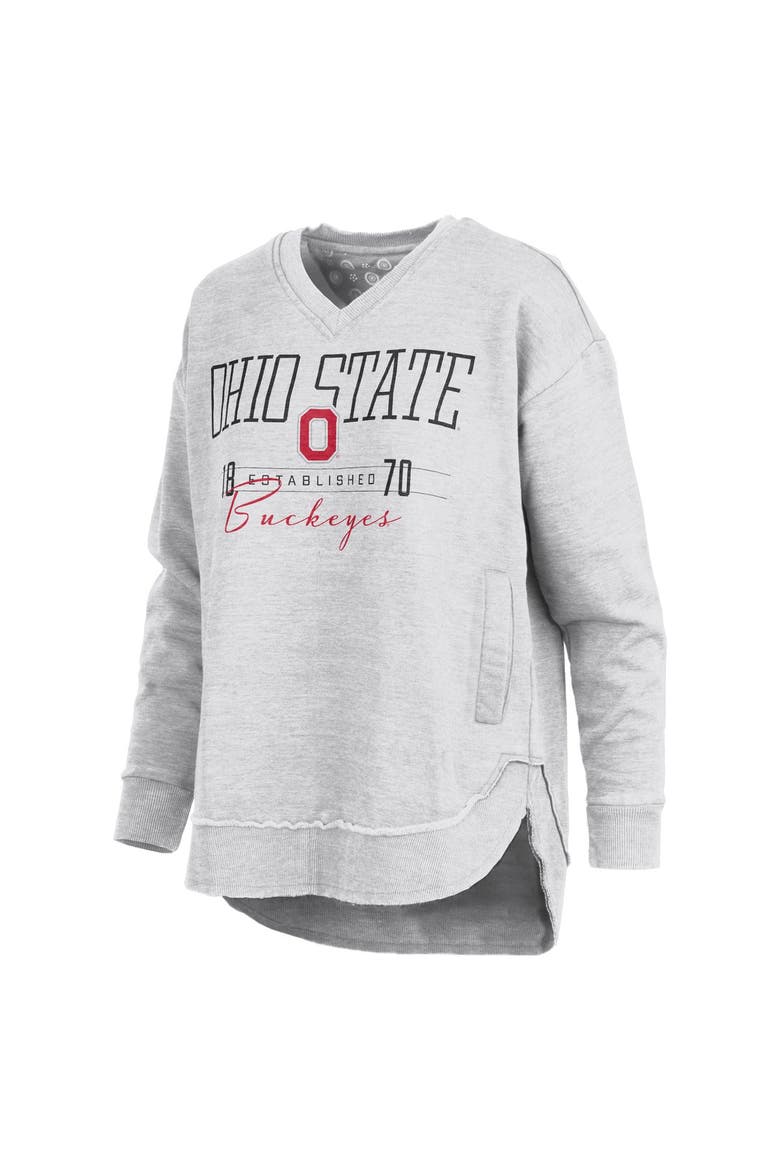 Women's Pressbox  Heather Gray Ohio State Buckeyes Marcus East Hall Poncho V-Neck Sweatshirt, Alternate, color, Heather Gray