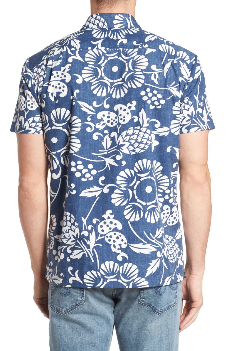 Kahala Duke's Pareo Trim Fit Sport Shirt, Alternate, color, Navy