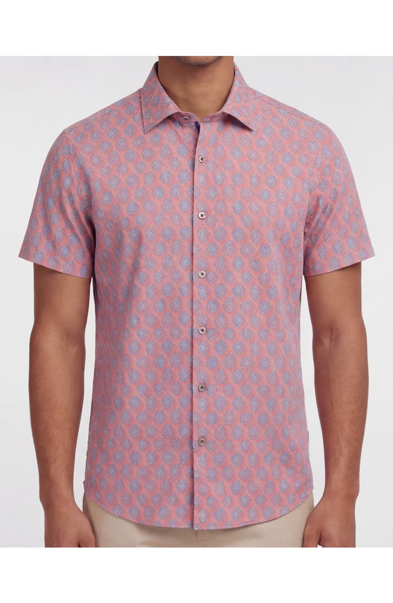 Lords of Harlech Mud Geo Mens Printed Button Up Shirt, Alternate, color, Mud Geo Coral