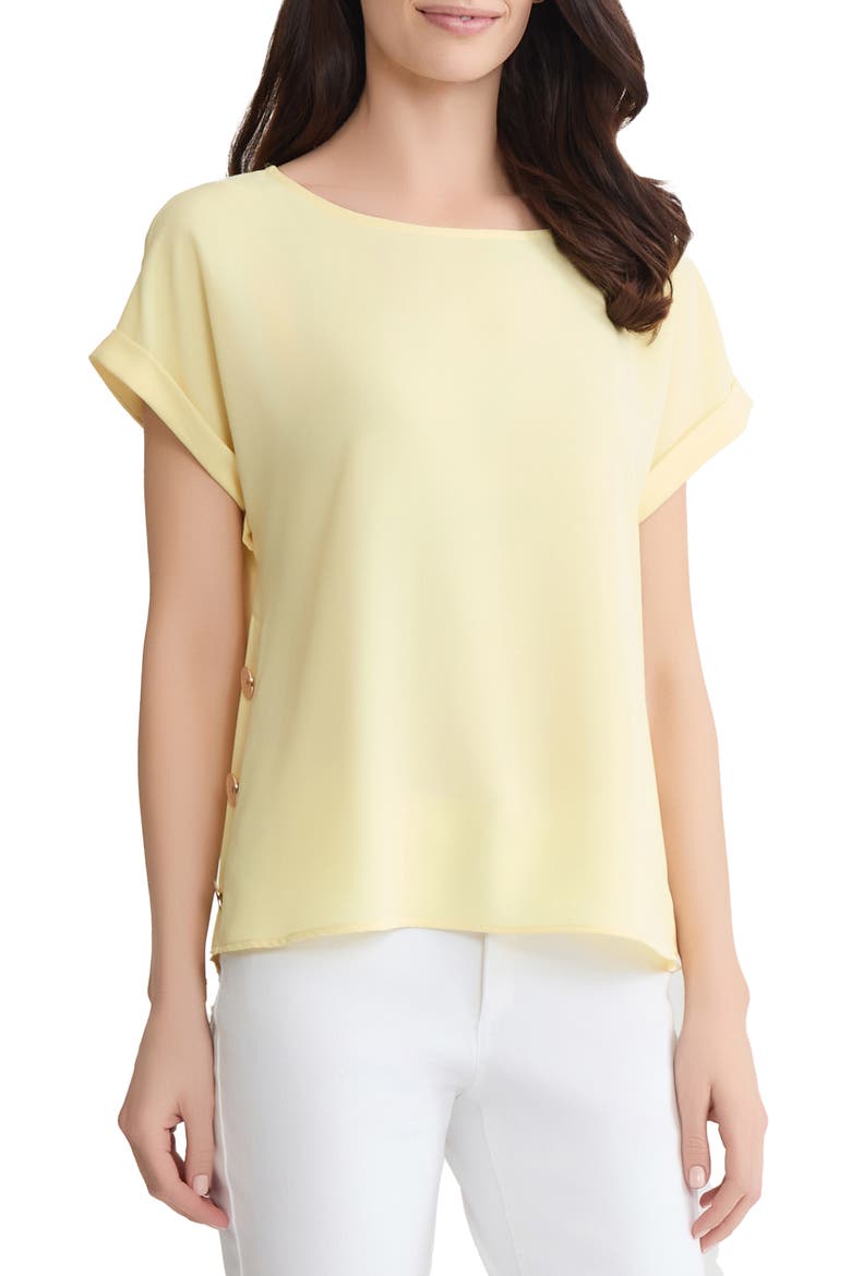 Button Side Short Sleeve Top, Main, color, CORNSILK