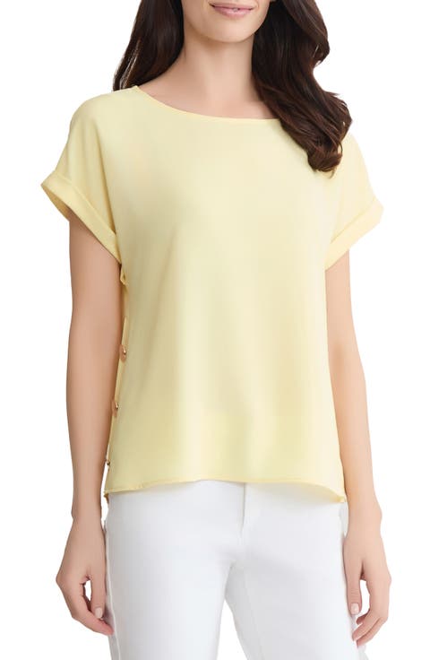 Button Side Short Sleeve Top (Regular & Petite)