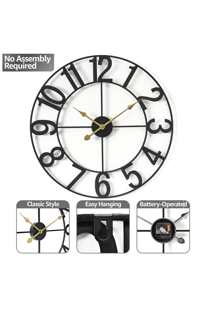 16-Inch Numeral Wall Clock, Alternate, color, BLACK