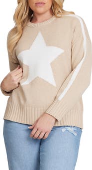 MINNIE ROSE Star Cotton & Cashmere Crewneck Sweater
