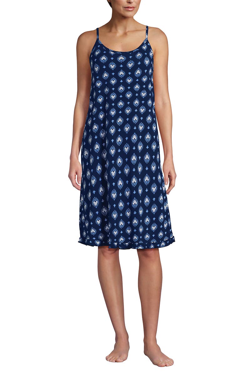 Lands' End Cooling Knee Length Slip Nightgown, Alternate, color, Deep Sea Navy Large Foulard