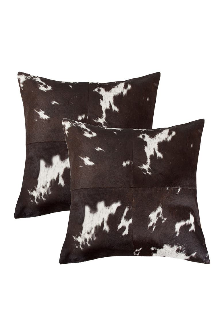 Torino Quattro Genuine Cowhide Pillow - 18"x18" - Chocolate/White - Pack of 2, Main, color, CHOCOLATE / WHITE