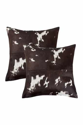 NATURAL Torino Quattro Genuine Cowhide Pillow - 18"x18" - Chocolate/White - Pack of 2