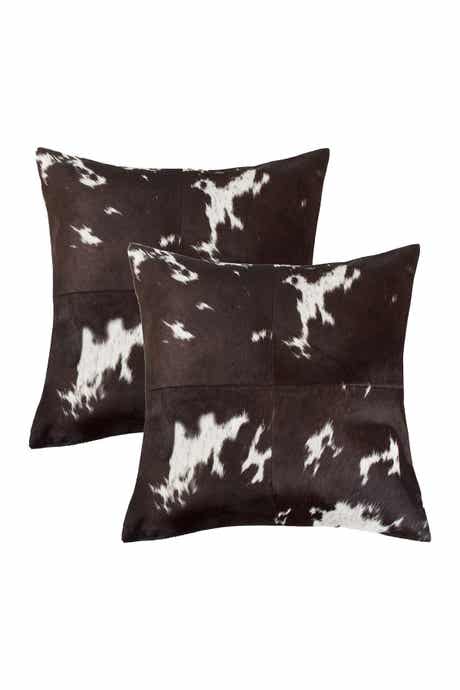 NATURAL Torino Quattro Genuine Cowhide Pillow - 18"x18" - Chocolate/White - Pack of 2