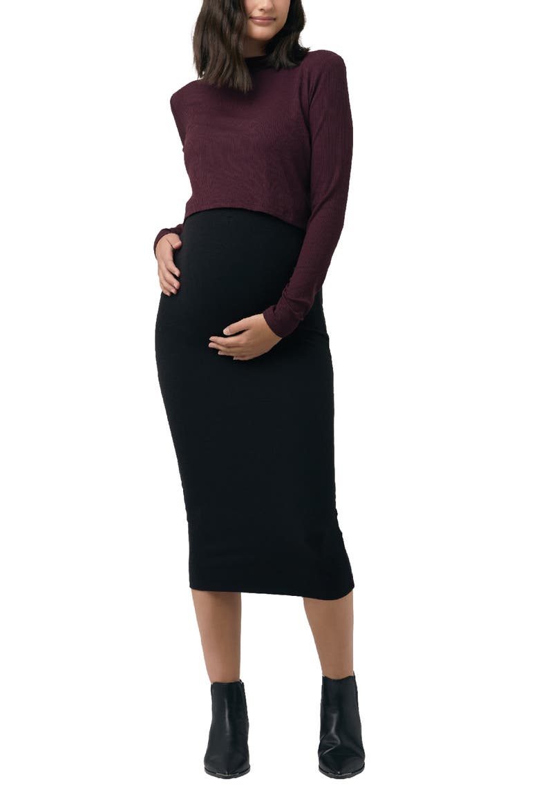 Ribbed Knit Black Maternity Pencil Skirt, Alternate, color, Black