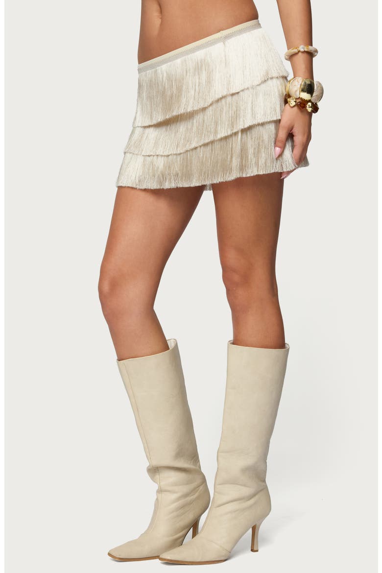 Sarai Tiered Fringe Miniskirt, Alternate, color, CREAM
