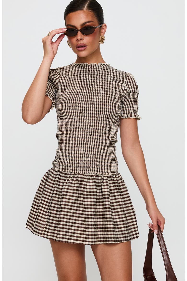 Laurita Gingham Smocked Minidress, Alternate, color, BROWN CHECK