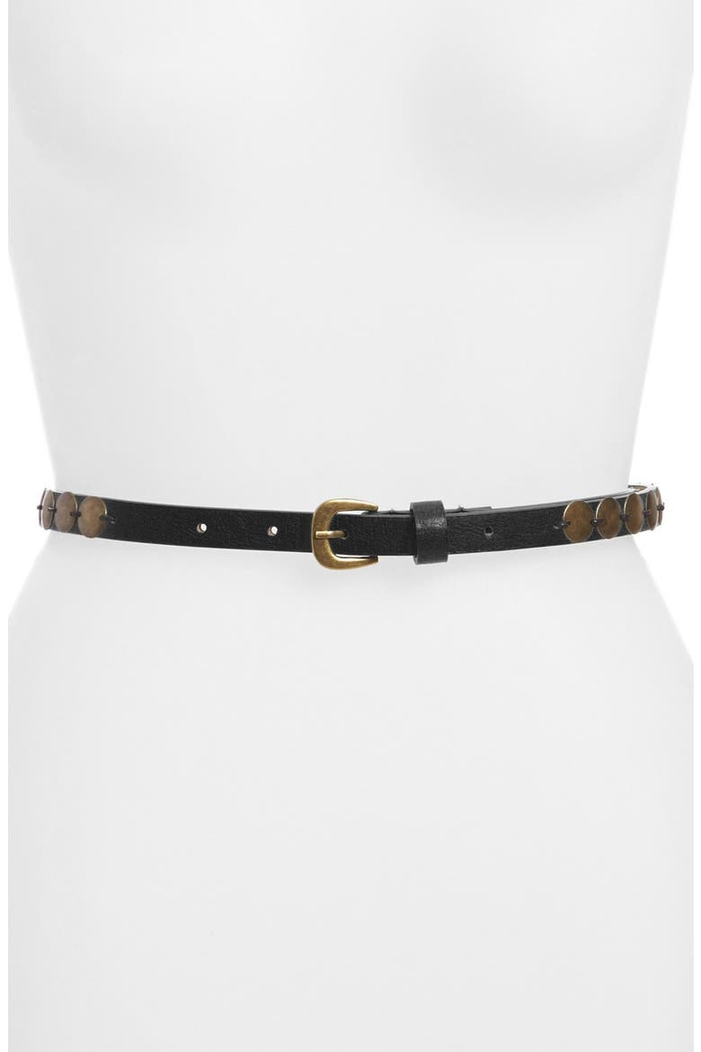 Studded Skinny  Belt, Main, color, BLACK