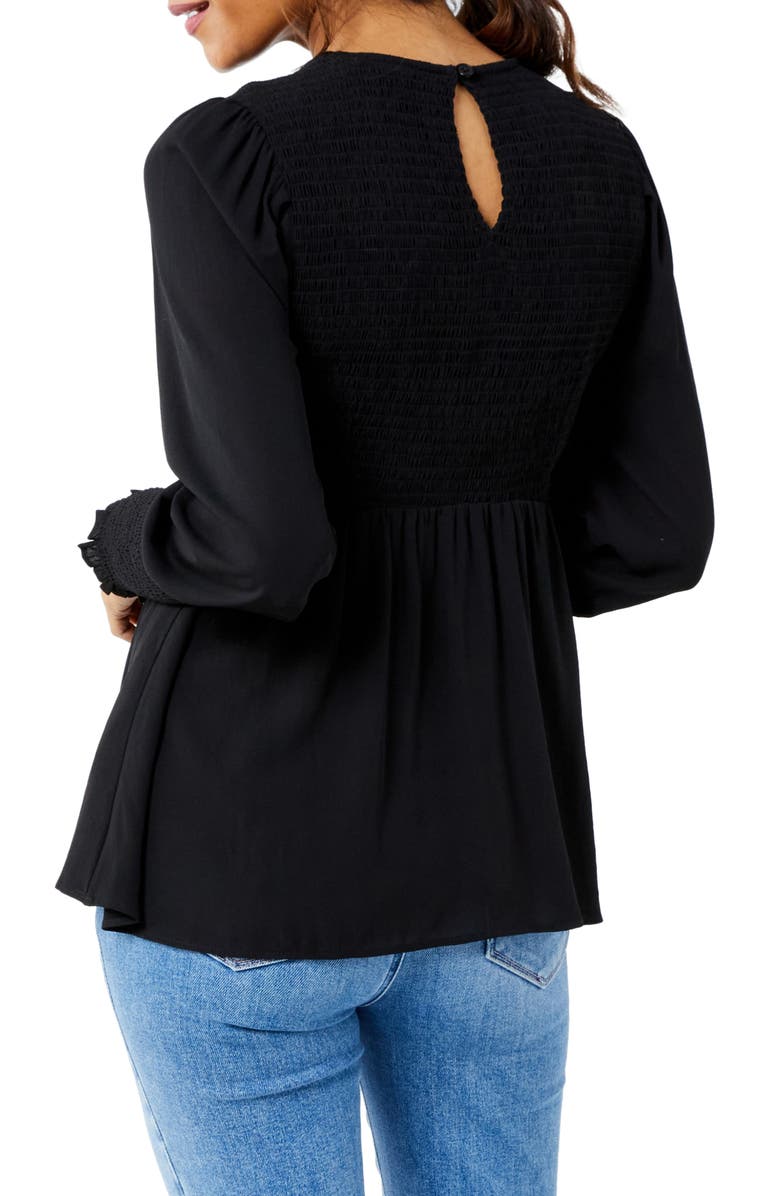 A PEA IN THE POD Smocked Long Sleeve Maternity Peplum, Alternate, color, 