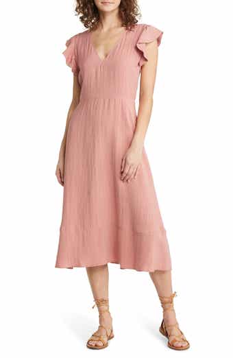 Flutter Sleeve V-Neck Midi Dress