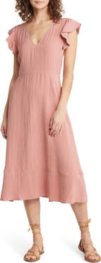 Treasure & Bond Flutter Sleeve V-Neck Midi Dress