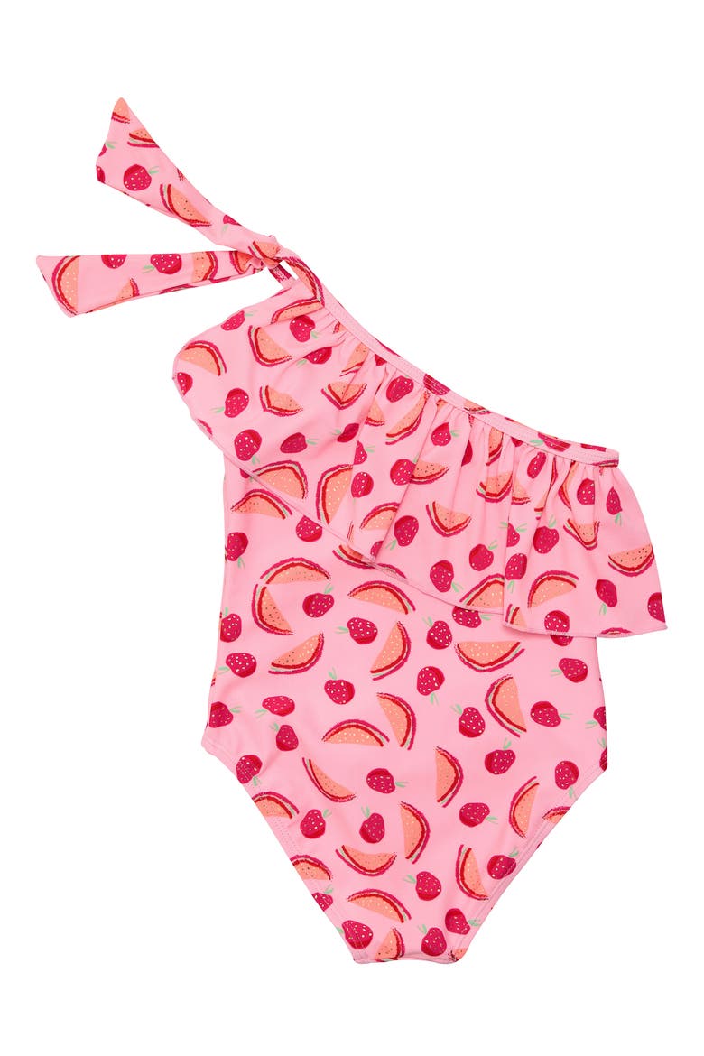 Berry Sweet Frill One-Shoulder One-Piece Swimsuit, Alternate, color, PINK