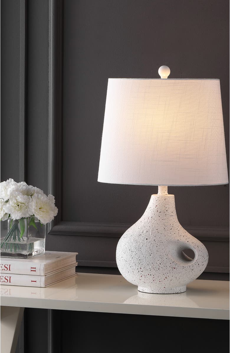 JONATHAN Y Charlotte 24" Minimalist Designer Iron/Resin Oval Shade LED Table Lamp, White Terrazzo, Alternate, color, White Terrazzo