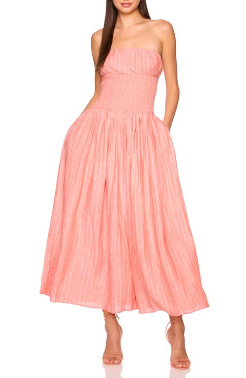Smocked Waist Strapless Maxi Dress