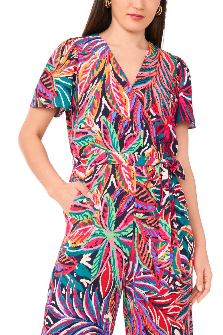 Floral Short Sleeve Wide Leg Jumpsuit, Alternate, color, PINK MULTI