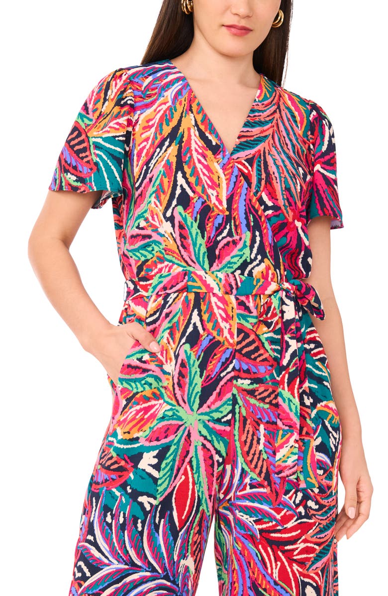 Vince Camuto Floral Short Sleeve Wide Leg Jumpsuit, Alternate, color, 