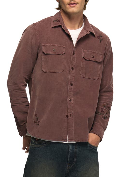 Floral Embroidered Corduroy Work Shirt