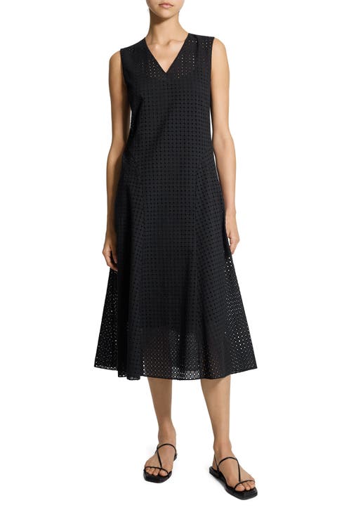 Eyelet Embroidered Fit & Flare Cotton Midi Dress