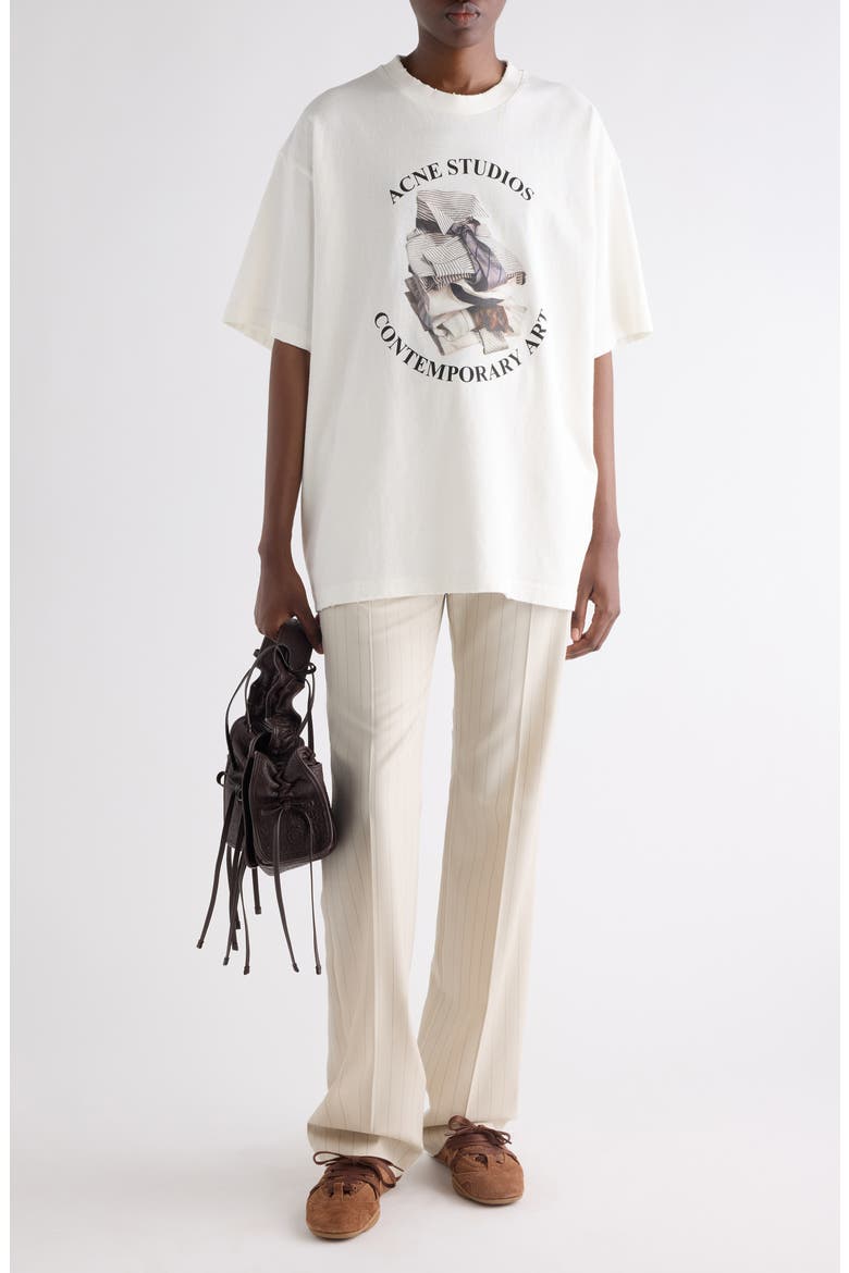 Relaxed Fit Distressed Organic Cotton Graphic T-Shirt, Alternate, color, OFF WHITE