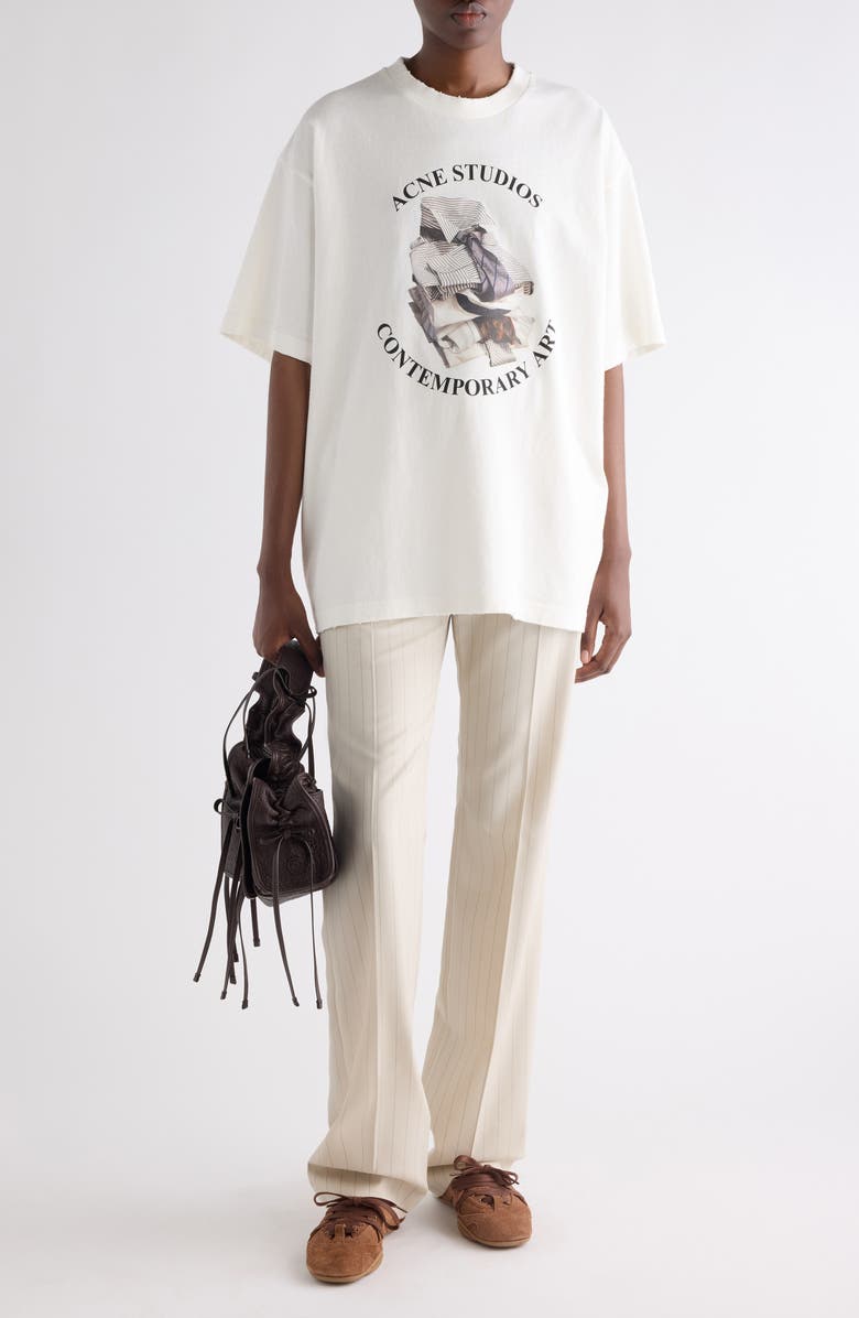 Acne Studios Relaxed Fit Distressed Organic Cotton Graphic T-Shirt, Alternate, color, Off White