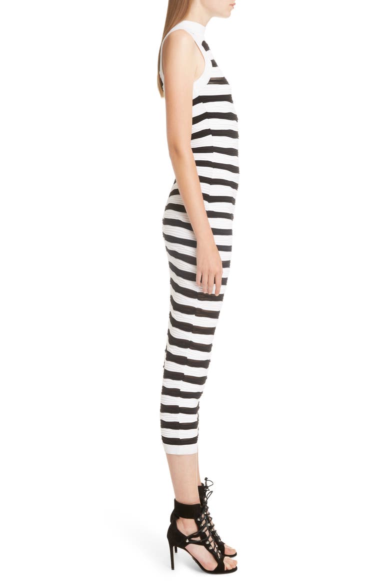 Stripe Knit Midi Dress, Alternate, color, NOIR/ BLANC