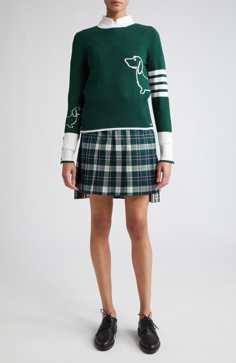 Thom Browne Tartan Pleated High-Low Miniskirt, Alternate, color, 