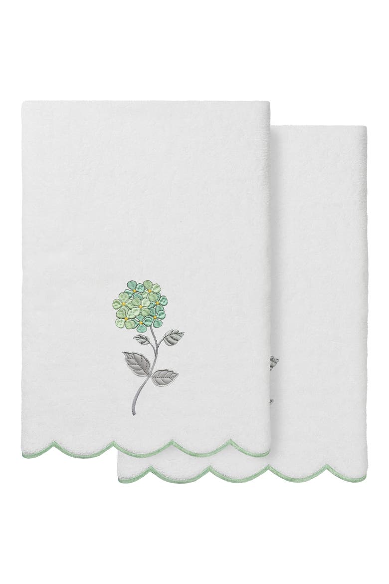 Hydea Scalloped 2-Piece Bath Towel Set, Main, color, WHITE/ GREEN