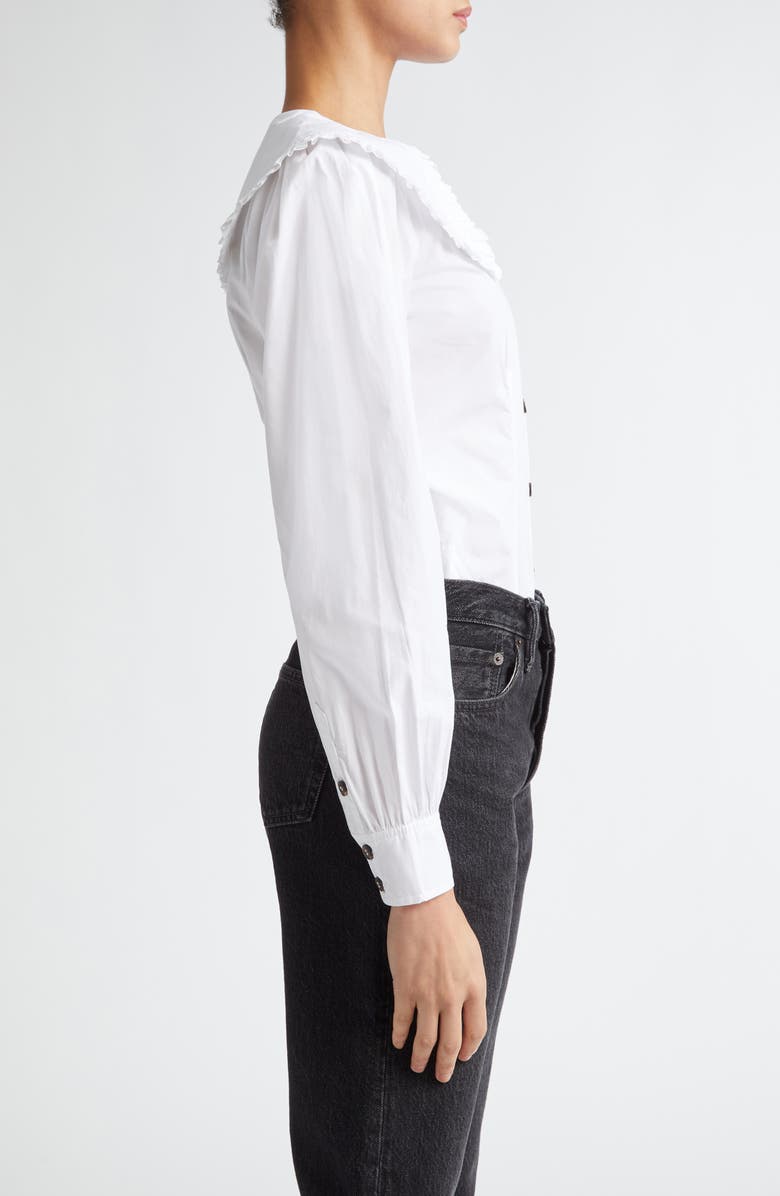 Ganni Ruffle Collar Button-Up Shirt, Alternate, color, Bright White