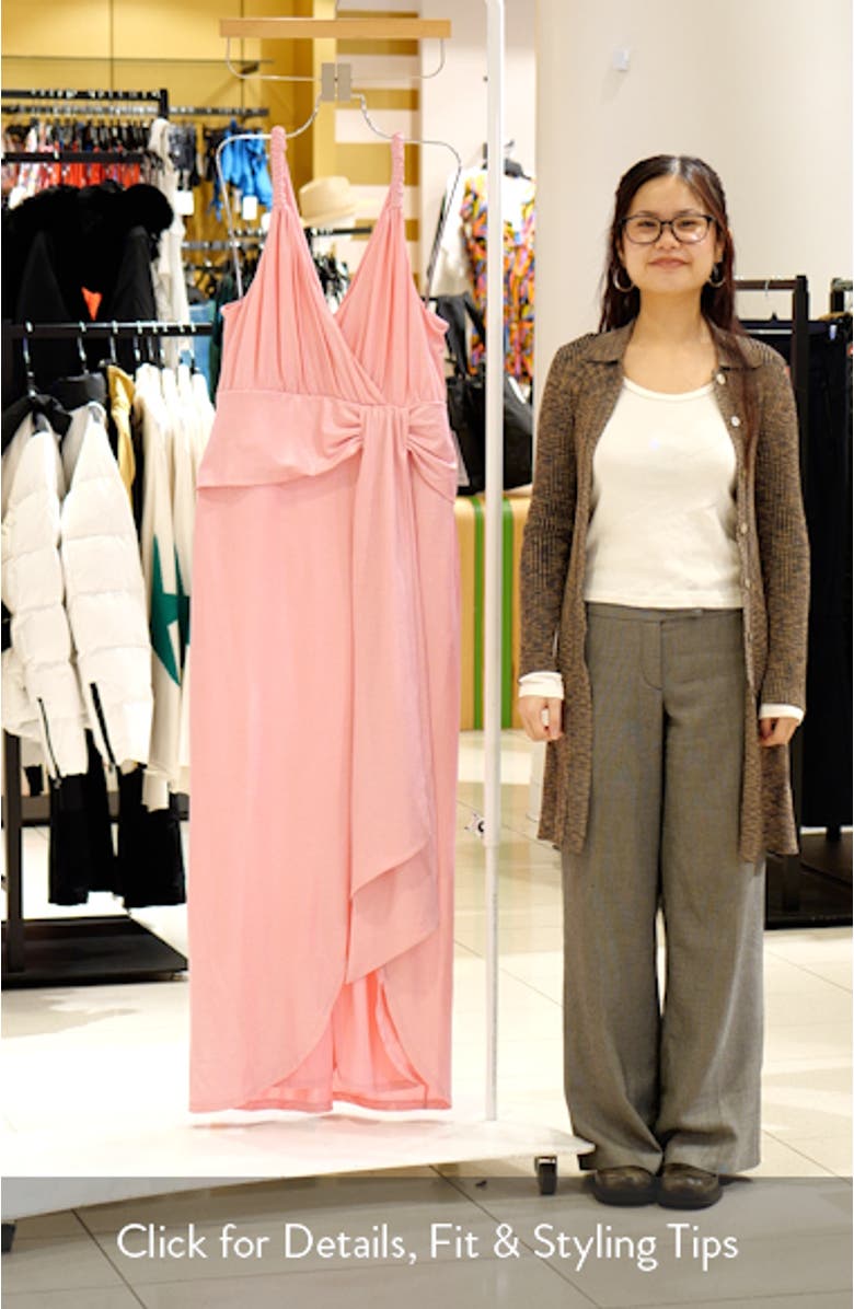 Twisted Shoulder Metallic Jersey Gown, sales video thumbnail