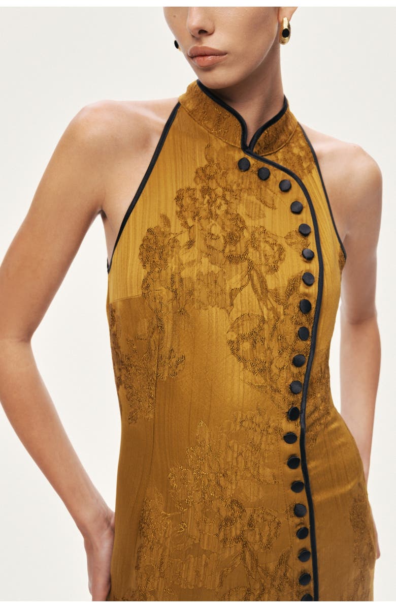 Nocturne High-Neck Button-Detail Midi Dress, Alternate, color, Camel