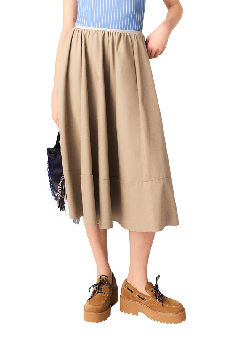 Mid-length cotton skirt, Alternate, color, Mastic beige
