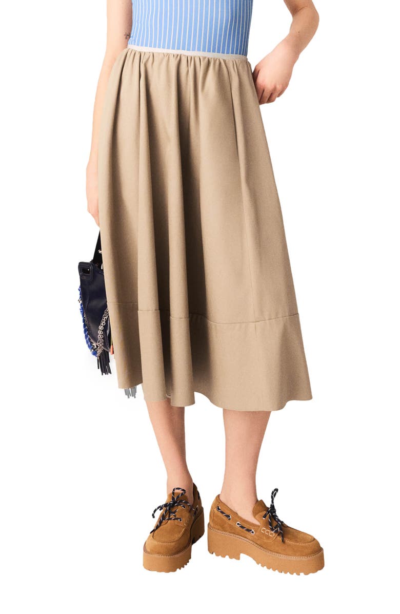 maje Mid-length cotton skirt, Alternate, color, Mastic Beige