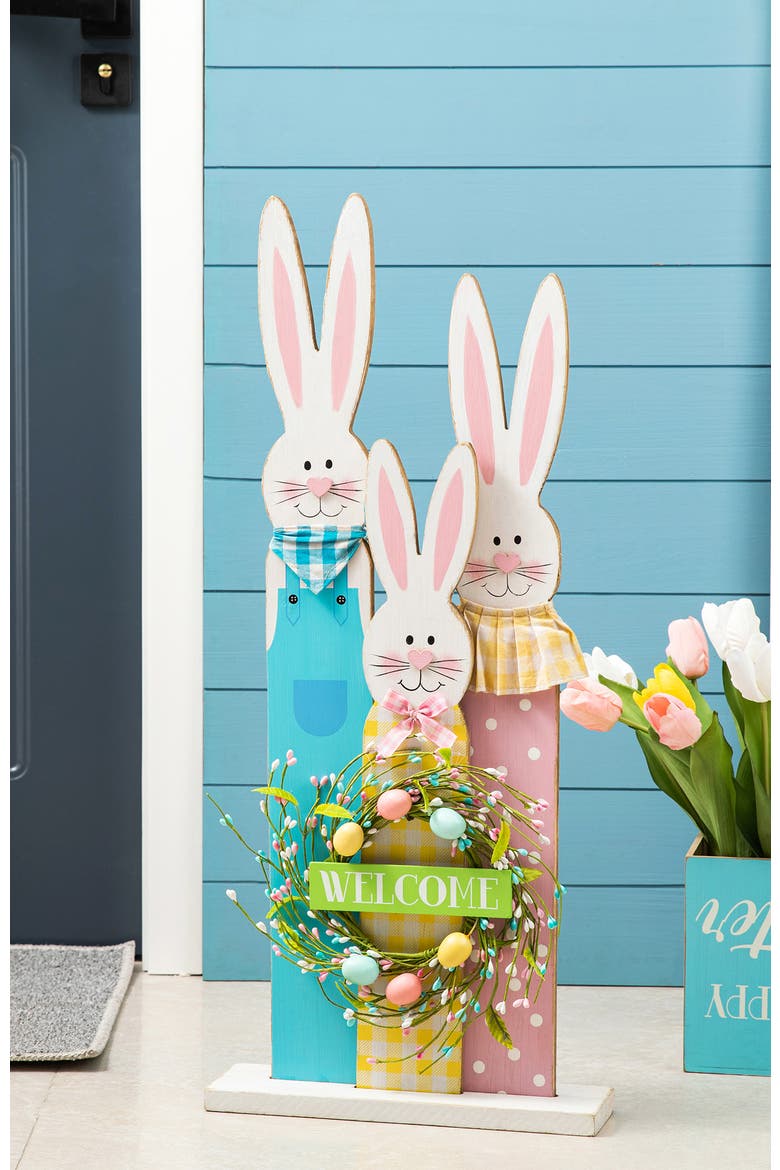 Easter Wooden Bunny Family Porch Decor, Alternate, color, Yellow