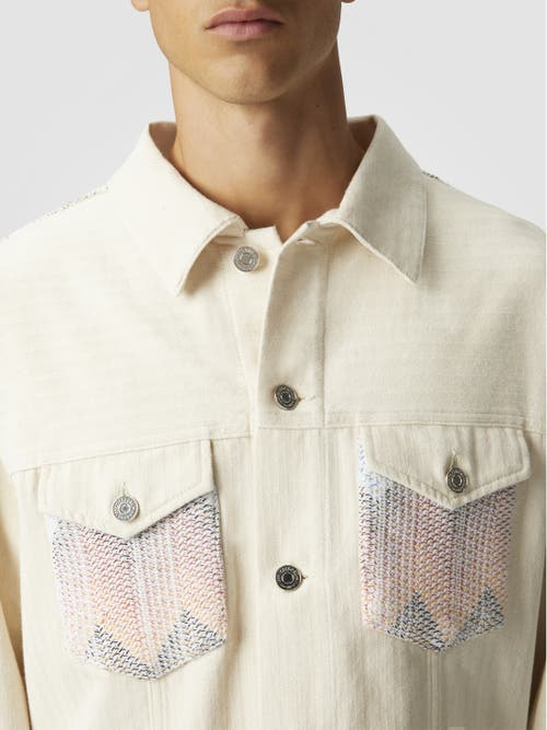 Missoni Denim Jacket With Chevron Knit Inserts In Beige