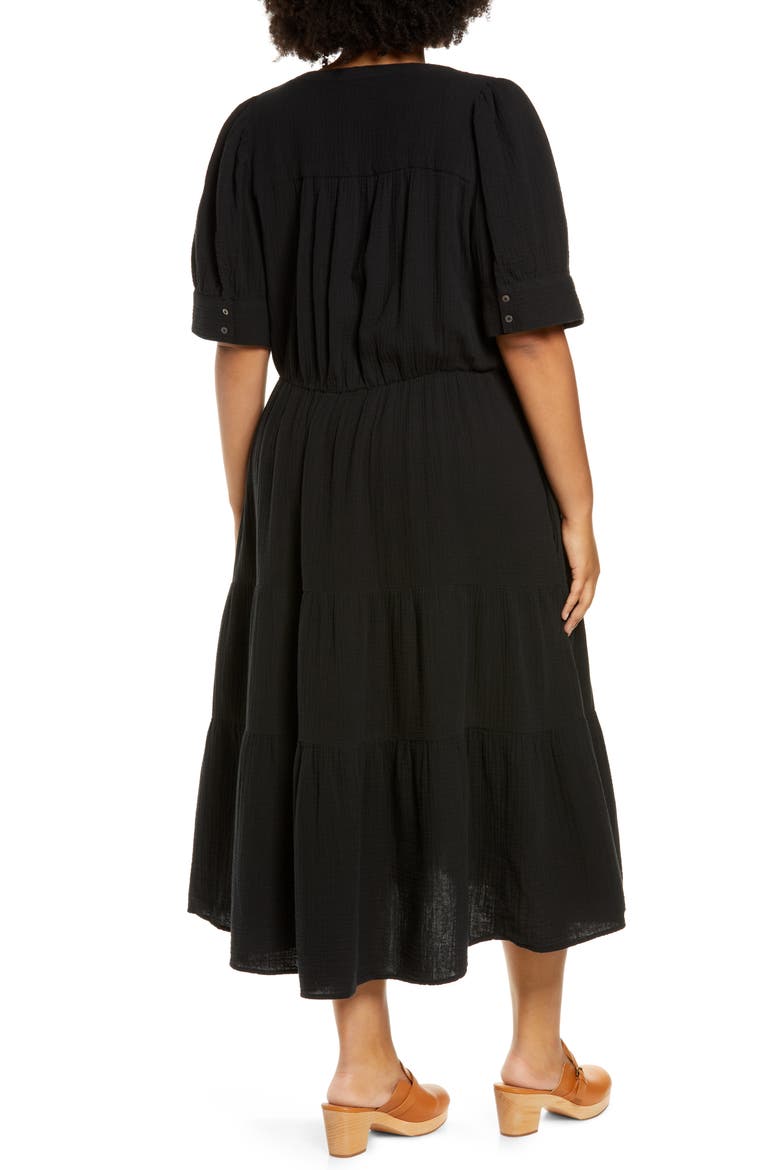 Lightspun Tiered Button Front Midi Dress, Alternate, color, TRUE BLACK