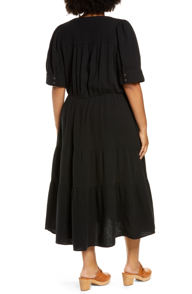 Madewell Lightspun Tiered Button Front Midi Dress, Alternate, color,