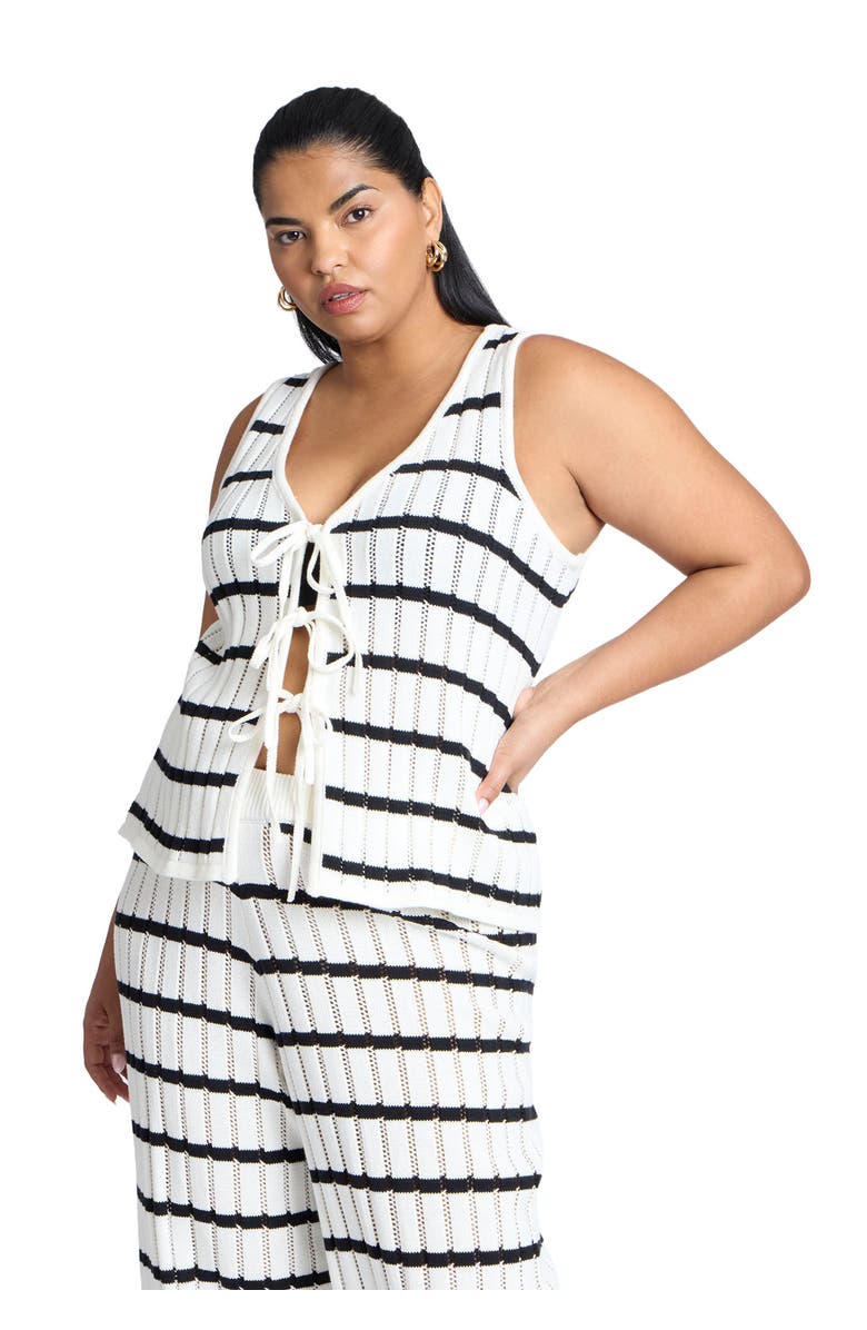 ELOQUII Tie Front Tank, Main, color, Horizontal Stripe Arctic Wolf