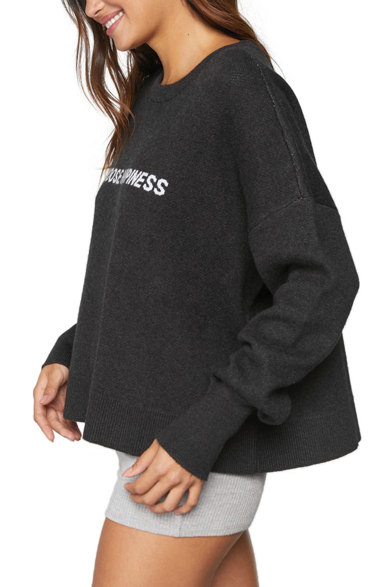 Glow Up Choose Happiness Graphic Sweater, Alternate, color, VINTAGE BLACK