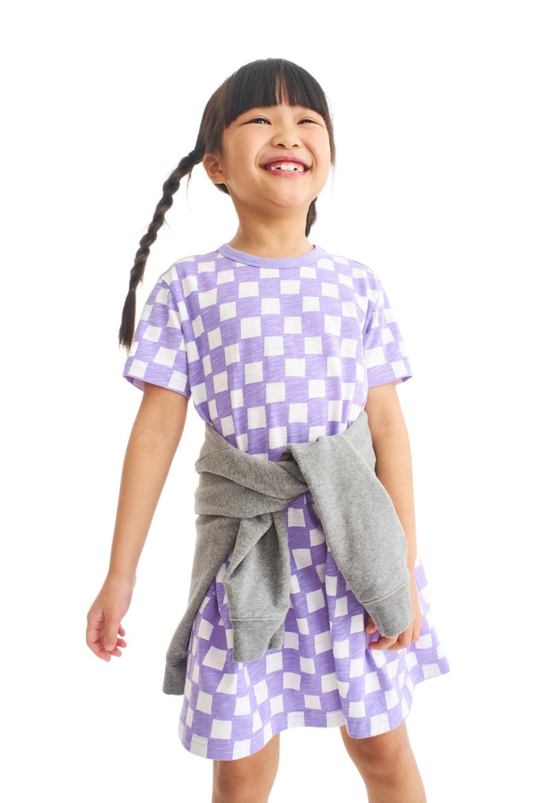 Kids Easy Dress In Checks, Alternate, color, Iris White Checks